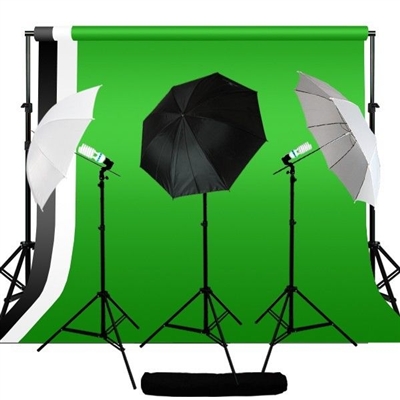 Photo Umbrella Continuous Lighting Black White Green Muslin Backdrop Stand Kit
