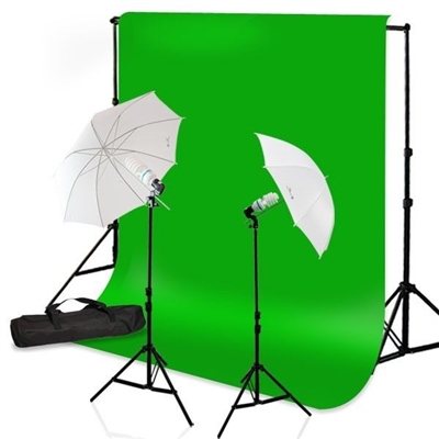 Photo Umbrella Lighting Kit Chroma Key Green Muslin Backdrop Kit