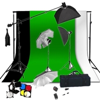 PHOTO 3-HEAD FLASH STROBE LIGHTING BOOM STAND SOFTBOX HAIR LIHGT KIT