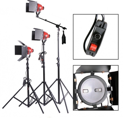 Dimmable 3 x 800W Red Head Light Continuous Boom Light Kit Photo Video Focus