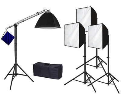 Pro Quick Setup Continuous 4- Head Studio Light Softbox Fluorecent Lighting Kit