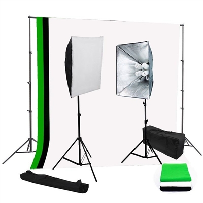 Photo Softbox 1600 watt Video Continuous Lighting kit B/W/G backdrop stand kit