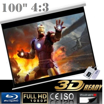 Pro 100" 4:3 Electric Auto Projector Motorized Projection Screen Home theater