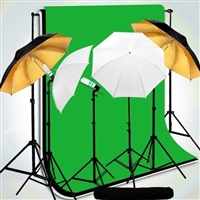 4-Head Black/Gold Reflective Umbrella Video Light Muslin Backdrops stand Kit