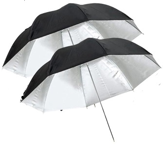 Pro 2 x 33" Silver / Black Reflective Photo Studio Umbrella