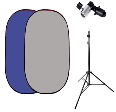 Pro 5' x 7' Collapsible Flex-out Chroma Key Grey/Blue Twist Backdrop with stand