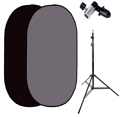 Pro 5' x 7' Collapsible Flex-out Chroma Key Black/Grey Twist Muslin Backdrop with stand