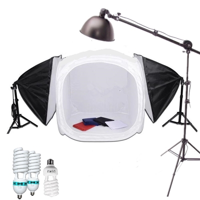1200 Watt Boom Stand STUDIO IN A BOX PHOTO LIGHT TENT PHOTOGRAPHY SET Continuous Light Kit, 32" light tent with 4 pcs backdrops