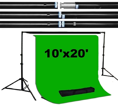 Pro 10ft x 10ft heavy duty backdrop support kit & 10ft x 20ft green muslin backdrop kit