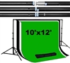 Heavy duty 10'x12' backdrop support kit with 10'x12' black/white/green backdrops