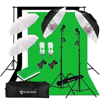 Photo Studio Continuous 2-Head Umbrella Lighting Light Black/White/Green High Key Muslin Backdrop Stand Kit