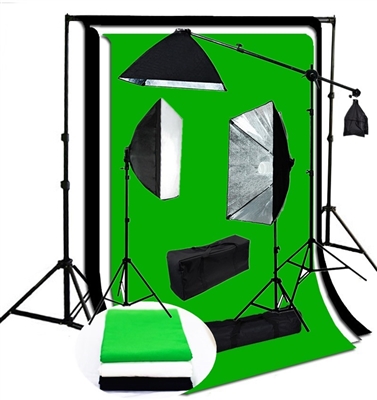 Pro Quick Setup Continuous Light Photo 1500 WATT OUTPUT Rapid Softbox Fluorecent Video lighting Boom backdrops Kit