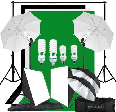 Continuous LIghitng softbox umbrella quick set up kit with backdrops