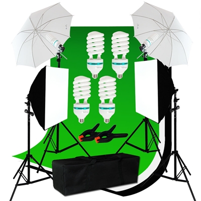 CanadianStudio Photography Studio 1400 watt Continuous Lighting Umbrella softbox Light Black/White/green High Key Muslin Backdrop Stand Kit