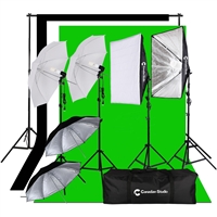 CanadianStudio Photography Studio 1400 watt Continuous Lighting Umbrella softbox Light 10ft x 12ft Black/White/green High Key Muslin Backdrop Stand Kit