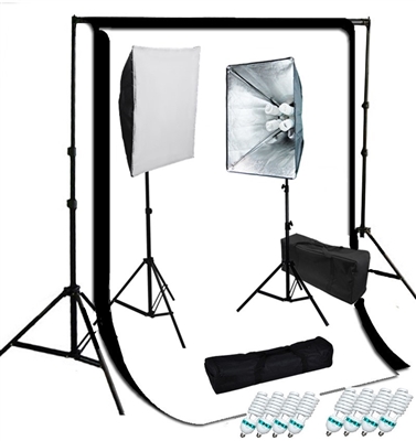 NEW 1600 watt photo studio softbox video lighting kit with 10'x12' muslin backdorp kit