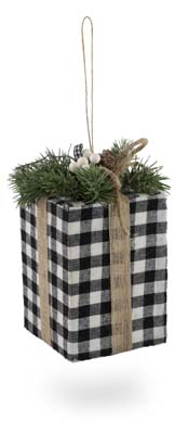 Large Black & White Check Present Ornament