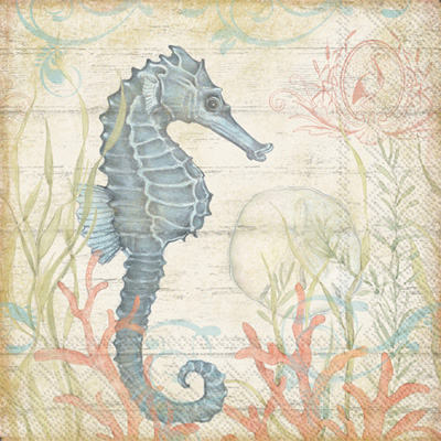 Seahorse And Coral Cocktail Napkin
