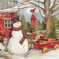 Snowman Barn Cocktail Napkin