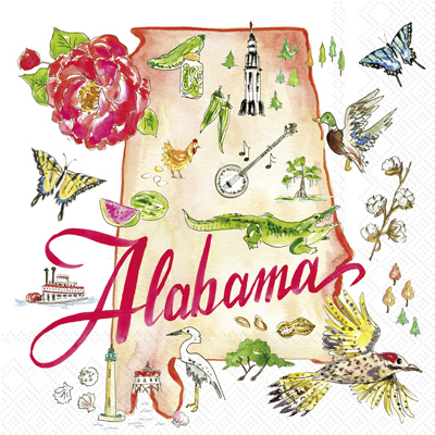 Rosanne Beck - Alabama State Collection AL Cocktail Napkin