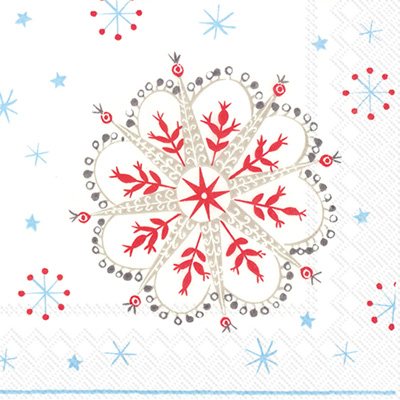 Winter Crystals White Red Cocktail Napkin