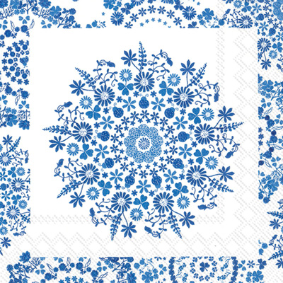 Lilly White/Blue Cocktail Napkin