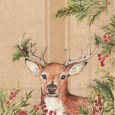 Christmas Deer Light Brown Cocktail Napkin