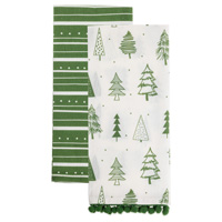 Green Trees & Stripes Tea Towels (set of 2)