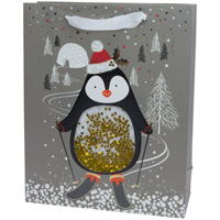 Skiing Penguin Sequin Large Bag