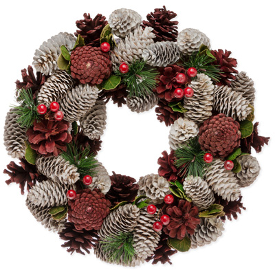 Large Dried Pinecone Wreath Red & White