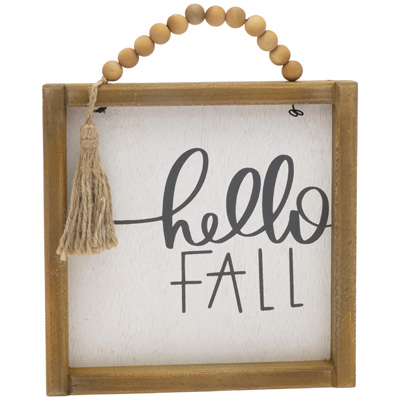 Hello Fall Beaded Sign - white