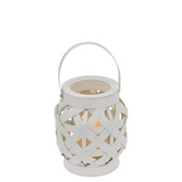 Small White Basketweave Lantern W Led Candle