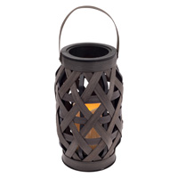 Large Brown Basketweave Lantern W Led Candle