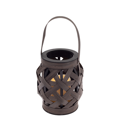 Small Brown Basketweave Lantern W Led Candle