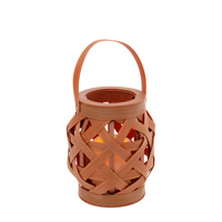 Small Light Brown Basketweave Lantern W Led Candle
