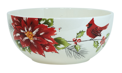 Yuletide Poinsettia & Cardinal Large Bowl