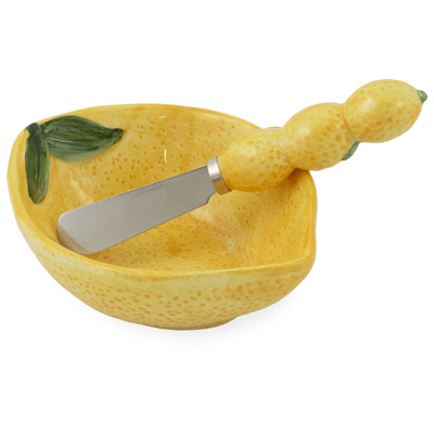 Painterly Lemons Lemon Bowl & Spreader