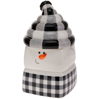 JOYOUS B&W CHECK SNOWMAN JAR