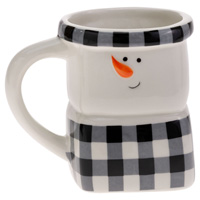 JOYOUS B&W CHECK SNOWMAN MUG