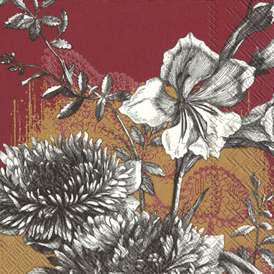 Fleur Gold Red Lunch Napkin