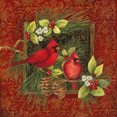 Botanical Christmas Birds Lunch Napkin