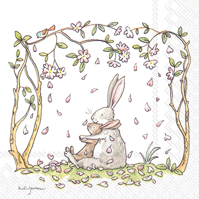 Blossoms and Bunnies White Lunch Napkin