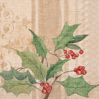 Christmas Holly Light Brown Lunch Napkin