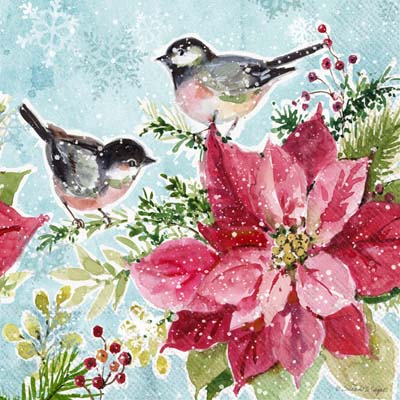 Susan Winget - Poinsettia & Chickadees Lunch Napkin