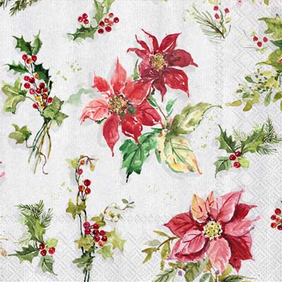 Susan Winget - Poinsettia & Holly Allover Lunch Napkin