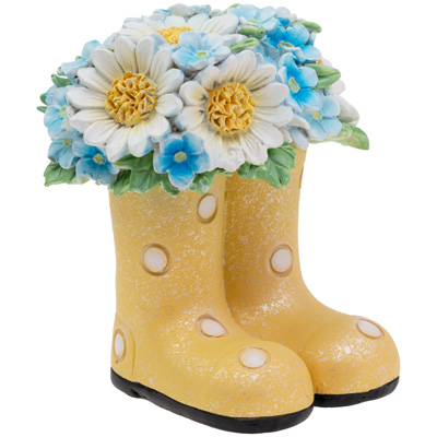 Polka Dot Yellow Boots With Floral Bouquet
