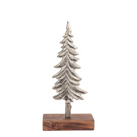 Small Silver Spruce Tree on Wood Base