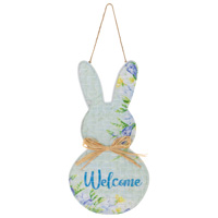 Welcome Bunny Metal Sign blue