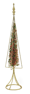 Red Berry Caged Tree with Gold Base