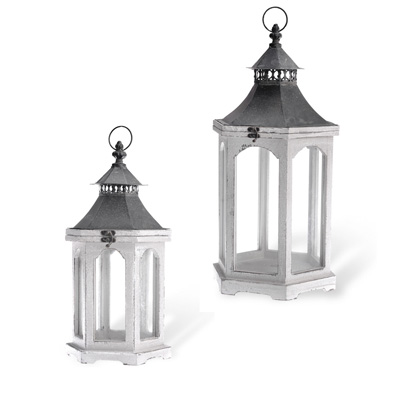 Distressed Wooden Lantern Set